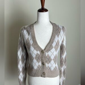 William Rast Argyle Fuzzy Knit Cardigan Sweater Small